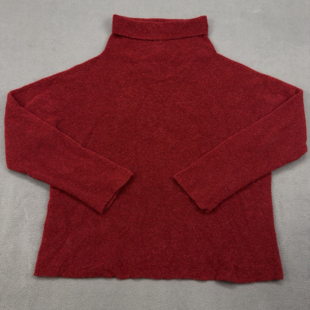 Eileen Fisher Merino Wool Alpaca Long Sleeve Turtleneck Sweater Red M Oversized